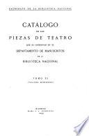 Catálogo de las piezas de teatro que se conservan en el departamento de manuscritos